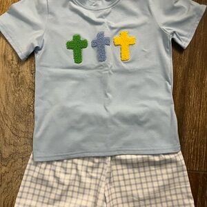 Blue Kids Shirt with Cross Design
